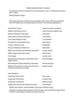 THREE RIVERS DISTRICT COUNCIL at a Meeting of the Environmental Forum Held Virtually Via Zoom, on Wednesday 03 March 2021, 7.30Pm