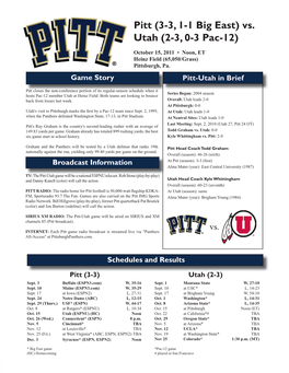 Pitt (3-3, 1-1 Big East) Vs