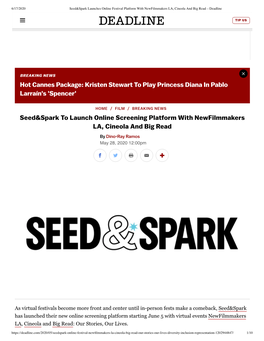 Seed&Spark to Launch Online Screening Platform With