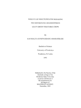 Toxicity of Insecticides for Managing the Differential Grasshopper in Leafy Green Vegetable Crops