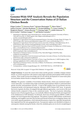 Genome-Wide SNP Analysis Reveals the Population Structure and the Conservation Status of 23 Italian Chicken Breeds