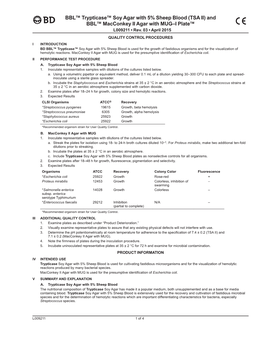 BBL™ Trypticase™ Soy Agar with 5% Sheep Blood (TSA II) and BBL™ Macconkey II Agar with MUG–I Plate™  L009211 • Rev