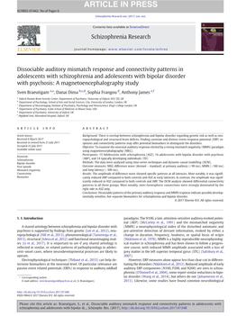 Dissociable Auditory Mismatch Response and Connectivity Patterns in Adolescents with Schizophrenia and Adolescents with Bipolar