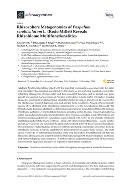 Kodo Millet) Reveals Rhizobiome Multifunctionalities
