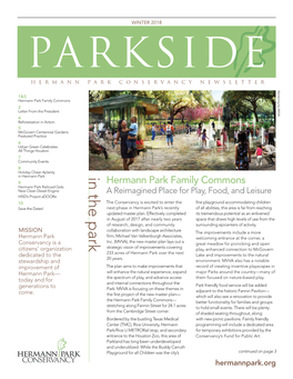 WINTER 2018 PARKSIDE HERMANN PARK CONSERVANCY NEWSLETTER Rendering by MVVA