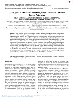 Geology of the Nelson Limestone, Postel Nunatak, Patuxent Range, Antarctica KEVIN RAY EVANS1, LAWRENCE W