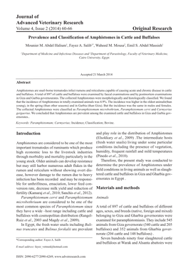 Volume 4, Issue 2 (2014) 60-66 Prevalence and Classification of Amphistomes in Cattle and Buffaloes