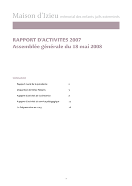 RAPPORT D'activites 2007 Assemblée Générale Du 18 Mai 2008