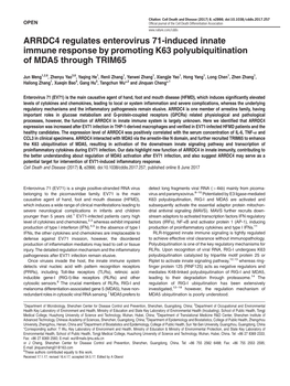 ARRDC4 Regulates Enterovirus 71-Induced Innate Immune Response by Promoting K63 Polyubiquitination of MDA5 Through TRIM65