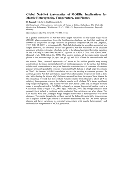 Global Na8-Fe8 Systematics of Morbs: Implications for Mantle Heterogeneity, Temperature, and Plumes D