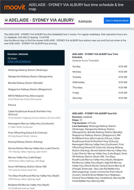 ADELAIDE - SYDNEY VIA ALBURY Bus Time Schedule & Line Map