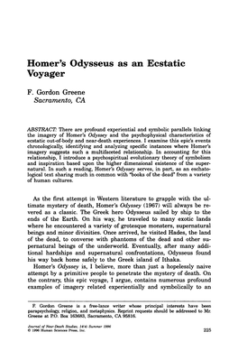 Homer's Odysseus As an Ecstatic Voyager