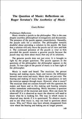 Reflections on Roger Scruton's the Aesthetics of Music