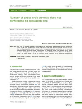 Number of Ghost Crab Burrows Does Not Correspond to Population Size