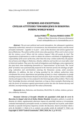 Civilian Attitudes Toward Jews in Bukovina During World War II 95 Xenophobic Regimes in Germany, Italy and Most Eastern and Central European States