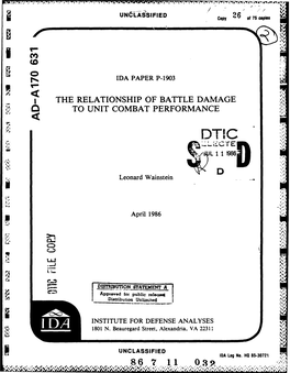 The Relationship of Battle Damage to Unit Combat Performance