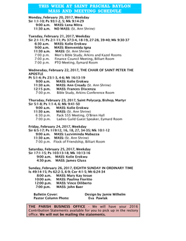 This Week at Saint Paschal Baylon Mass and Meeting Schedule