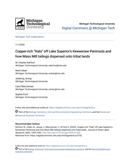 “Halo” Off Lake Superior's Keweenaw Peninsula and How Mass Mill Tailings Dispersed Onto Tribal Lands