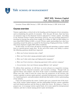 MGT 635: Venture Capital Prof. Olav Sorenson - Fall 2019