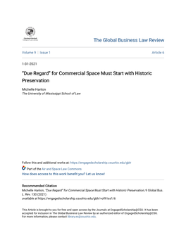 Due Regard” for Commercial Space Must Start with Historic Preservation