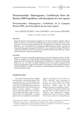 Proneomeniidae (Solenogastres, Cavibelonia) from the Bentart-2006 Expedition, with Description of a New Species