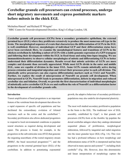 Cerebellar Granule Cell Precursors Can Extend Processes, Undergo Short Migratory Movements and Express Postmitotic Markers Before Mitosis in the Chick EGL