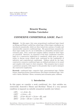 CONNEXIVE CONDITIONAL LOGIC. Part I