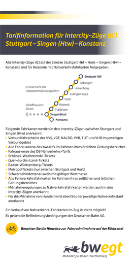 Tarifinformation Für Intercity-Züge (IC) Stuttgart – Singen (Htw) – Konstanz