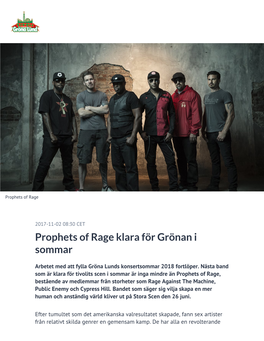 Prophets of Rage Klara För Grönan I Sommar