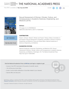 Sexual Harassment of Women: Climate, Culture, and Consequences in Academic Sciences, Engineering, and Medicine (2018)