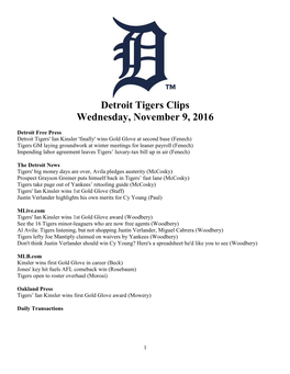 Detroit Tigers Clips Wednesday, November 9, 2016