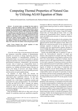 Computing Thermal Properties of Natural Gas by Utilizing AGA8 Equation of State