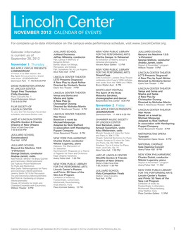 November 2012 Calendar of Events