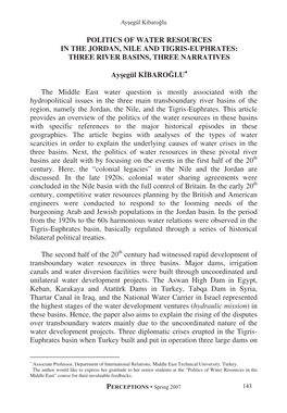 Politics of Water Resources in the Jordan, Nile and Tigris-Euphrates: Three River Basins, Three Narratives