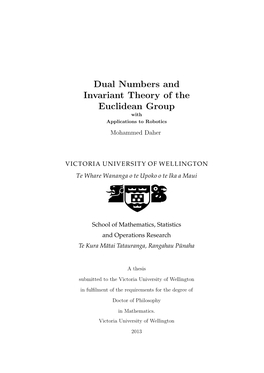 Dual Numbers and Invariant Theory of the Euclidean Group with Applications to Robotics Mohammed Daher