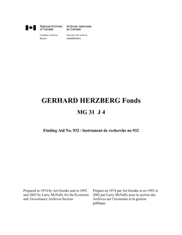 GERHARD HERZBERG Fonds MG 31 J 4