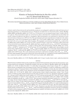 Kinetics of Surfactin Production by Bacillus Subtilis in a 5 L Stirred-Tank