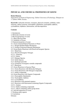 Physical and Chemical Properties of Ozone - Deniss Klauson