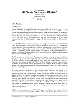 G8 Climate Governance, 1975-2007 Madeline Boyce G8 Research Group Madeline.Boyce@Utoronto.Ca May 2009