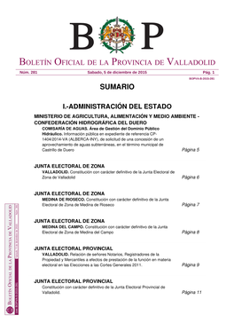 Sumario Boletín Oficial De La Provincia De Valladolid