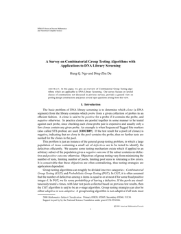 A Survey on Combinatorial Group Testing Algorithms with Applications to DNA Library Screening