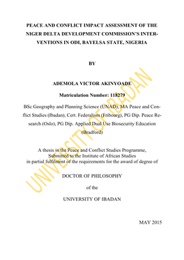 Peace and Conflict Impact Assessment of the Niger Delta Development Commission’S Inter- Ventions in Odi, Bayelsa State, Nigeria