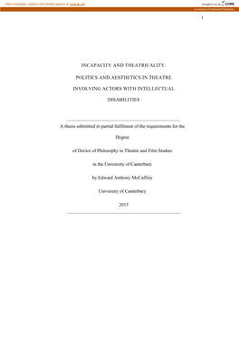 E.A. Mccaffrey. Ph D Thesis. Incapacity and Theatricality Copy Including