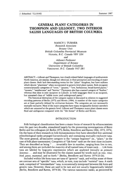 General Plant Categories in Thompson and Ullooet, Two Interior Salish Languages of British Columbia