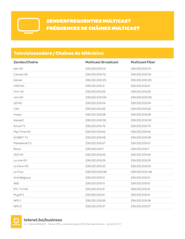 Zenderfrequenties Multicast Fréquences De Châines Multicast