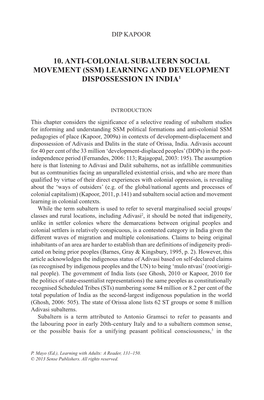 10. Anti-Colonial Subaltern Social Movement (Ssm) Learning and Development Dispossession in India1