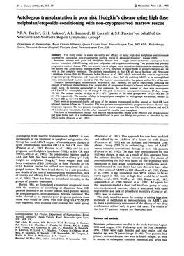 Melphalan/Etoposide Conditioning with Non-Cryopreserved Marrow Rescue