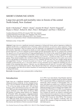 SHORT COMMUNICATION Large-Tree Growth and Mortality Rates in Forests of the Central North Island, New Zealand