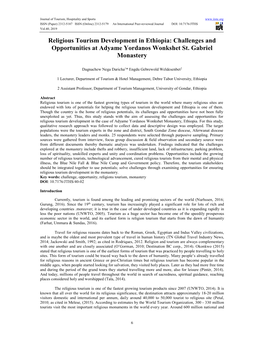 Religious Tourism Development in Ethiopia: Challenges and Opportunities at Adyame Yordanos Wonkshet St