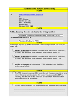 Sea Pre-Screening Report (Cover Note )